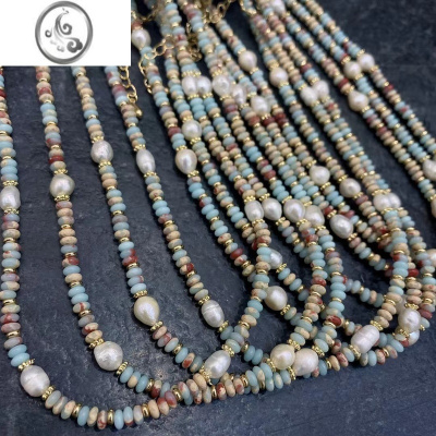 JiMi轻奢小众彩色石珍珠串珠项链女夏气质寿山石高级感简约颈链