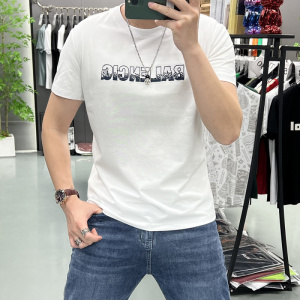重工刺绣字母潮流时尚T恤半袖上衣夏季短袖修身透气青年休闲