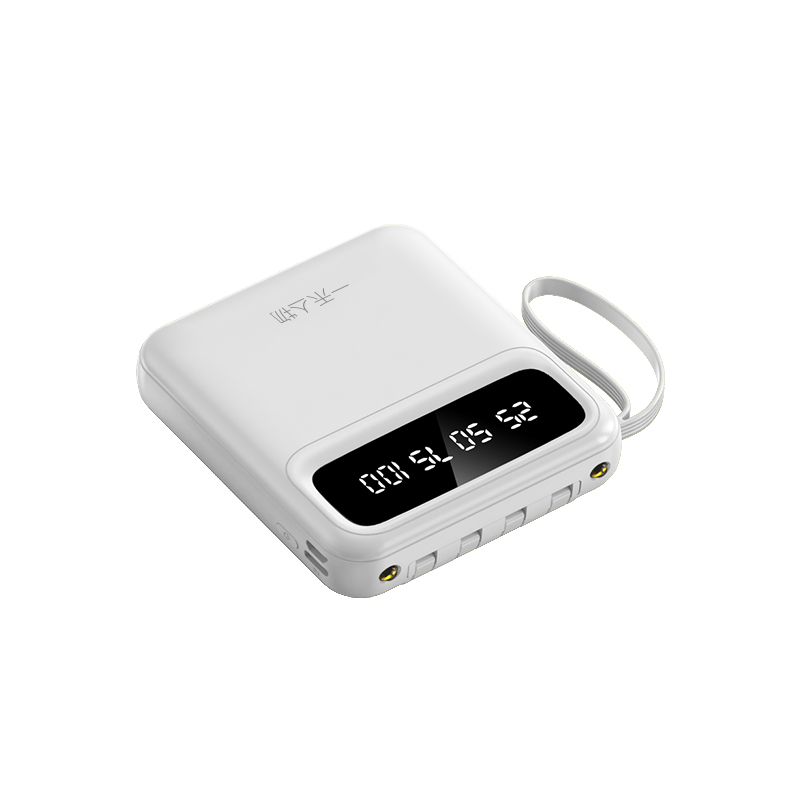 一禾亼物自带线10000mAh充电宝便携数显移动电源K106可带飞机3C认证(白色)