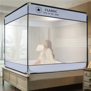 幸福派 方顶蚊帐儿童防摔蚊帐三开门拉链款1.5m蒙古包1.8m床家用1.2米坐床式纹账夏天蚊帐防摔儿童支架拉链式