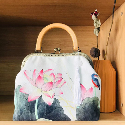 苏宁优品-母亲节礼物生日礼物女送女朋友金丝绒流苏口金包手提斜跨旗袍包手工布艺复古中国风民国包