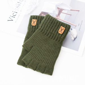 半指手套男士冬天保暖加绒加厚针织毛线露指学生写字骑行秋冬季男3759A