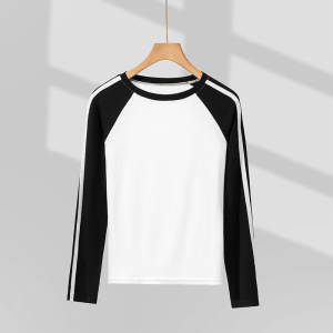 莫代尔女插肩袖T恤女短上衣冬季春秋装美式辣妹ins长袖打底衫内搭