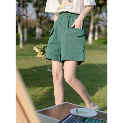 cache绿色大口袋短裤女学院风高腰宽松阔腿工装运动休闲裤