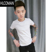 HLCOMAN快手红人同款纯色短袖男女白色弹力修身T恤社会精小伙半袖