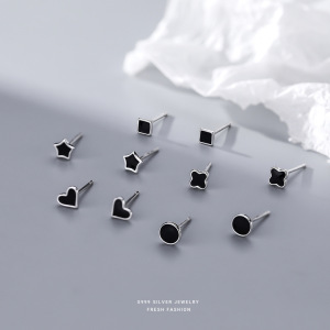 云小舒银饰s999足银滴胶四叶草耳钉 男女通用简约养耳洞纯银耳饰送女朋友老婆情人节七夕生日礼物