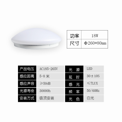 格瑞捷LED声光控吸顶灯18W套