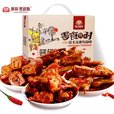 秋林·里道斯零食π队礼盒卤味鸭颈鸭肉休闲零食鸭脖5袋鸭翅5袋小鸡腿5袋鸭锁骨5袋490g甜辣味甜辣口味490g