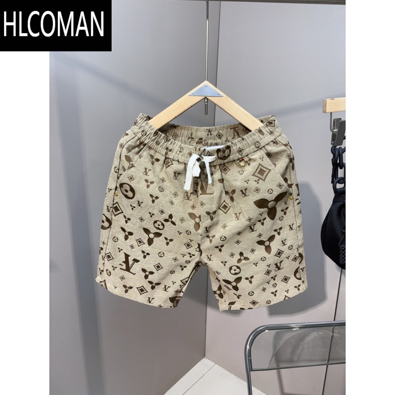 HLCOMAN2024潮流直筒男士短裤松紧腰五分印花休闲裤沙滩裤欧货中裤青年款
