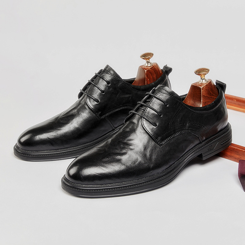 透气头层牛皮商务皮鞋男士休闲真皮防滑英伦软底正装男鞋圆头婚礼