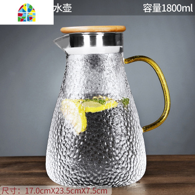 冷水壶玻璃凉水壶耐热高温防爆凉白开水杯家用大容量果汁扎壶套装 FENGHOU 1.0L不锈钢盖-九菱(矮款)凉水壶
