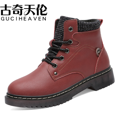 古奇天伦(GUCIHEAVEN)马丁靴女2018秋新款韩版百搭平跟单靴复古英伦风短筒靴