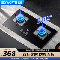 创维(Skyworth)Z201B液化气双灶家用 5.0kW猛火灶具 智能定时 台式嵌入式钢化玻璃灶台