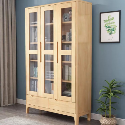 圣德列 三门书柜带玻璃门落地家用客厅组合文件展示柜