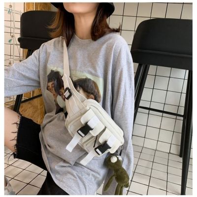 派尼美特上新帆布胸包女斜挎包原宿风chic港风学生腰包男日系工装机能挎包