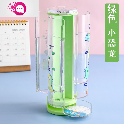 绿彩虹光网红透明旋转笔筒多功能学生笔盒360度旋转文具盒抖音网红男女创意笔筒可爱学生桌面笔筒个性收纳ins笔桶笔架绿色