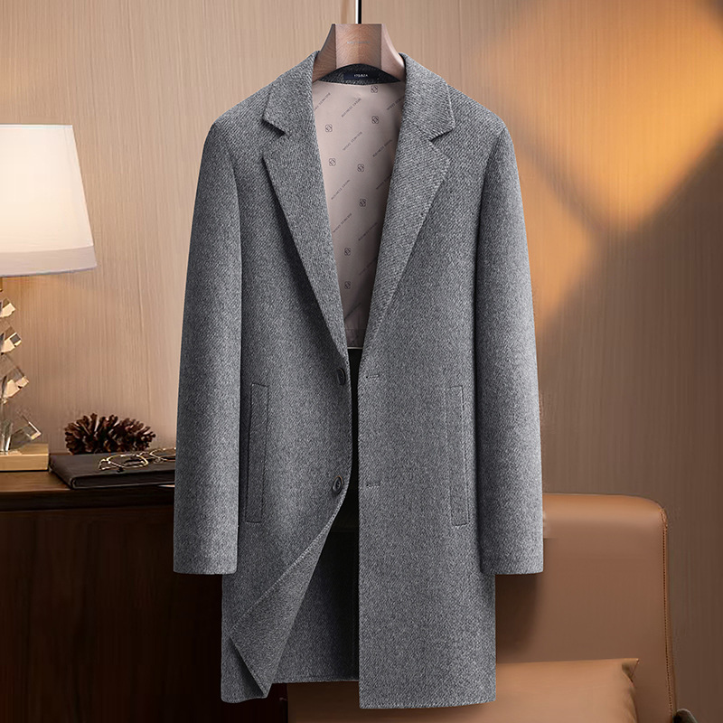 脱卸鹅绒内胆双面呢大衣风衣男士秋冬中长羊毛大衣西装领休闲外套