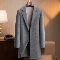 脱卸鹅绒内胆双面呢大衣风衣男士秋冬中长羊毛大衣西装领休闲外套