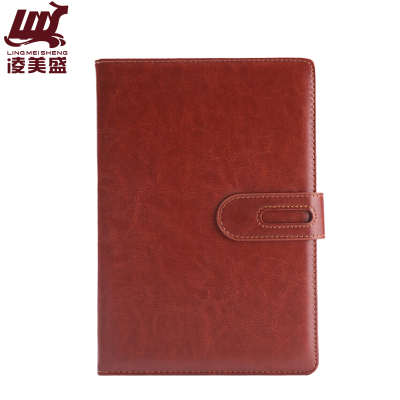 凌美盛 带扣PU革A5商务笔记本 80克道林纸14.1*20.5cm 100张200页 25-66-1棕色 可定制印刷/