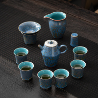苏氏陶瓷(SUSHI CERAMICS)国礼蓝黛鎏银美人壶大套组功夫茶具非遗大师郑文强作品