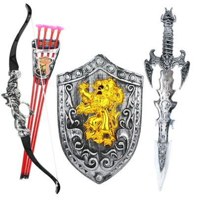 儿童弓箭吸盘射击玩具套装传统玩具弩宝剑盾牌组合男孩玩具双鹰剑弓箭套装