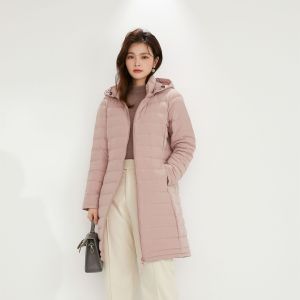 新款女式90绒纯色女装连帽带帽无缝羽绒服中长款大码外套_751031