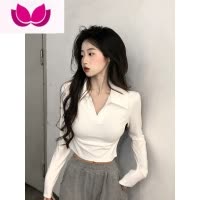 七斓春季2023年新款纯欲风大方领修身显瘦长袖T恤衫女打底衫上衣内搭