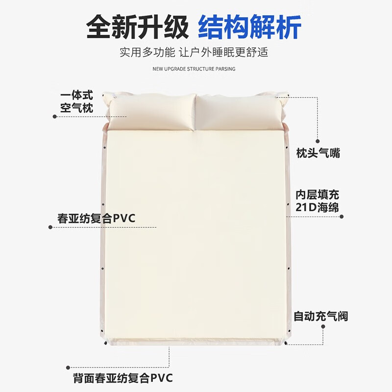 趣游帮 带枕可拼接单人海绵午睡垫自动充气床垫米白192*132*3.8CM/套 Y28-S38