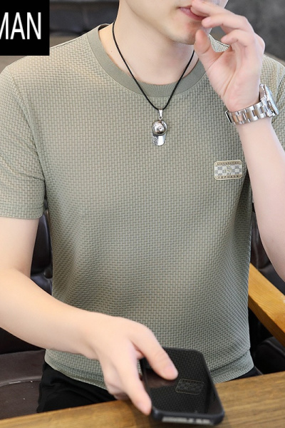 HLCOMAN男士冰丝短袖T恤2025夏季新款休闲半袖纯色速干夏装青年上衣