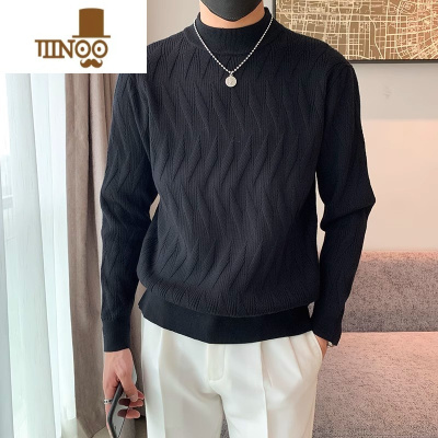 YANXU半高领毛衣男厚款宽松韩版潮流保暖中领打底毛线衣针织衫男