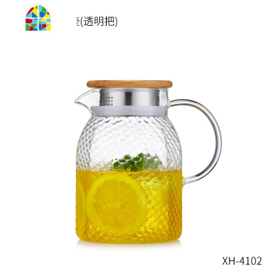 玻璃冷水壶家用耐热高温水瓶防爆凉白开水杯大容量茶壶凉水壶套装 FENGHOU 小龙方[黄把1000ML]+2个杯子