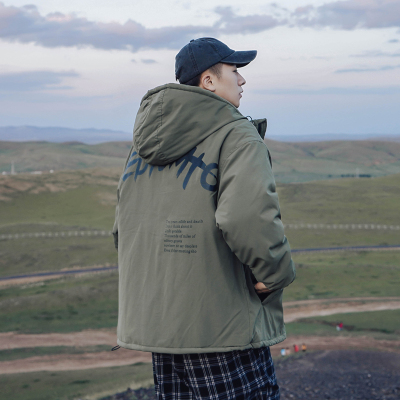 NEWLAKE2020冬季新款印花加厚保暖面包服男士潮牌棉衣宽松连帽防寒服外套棉衣