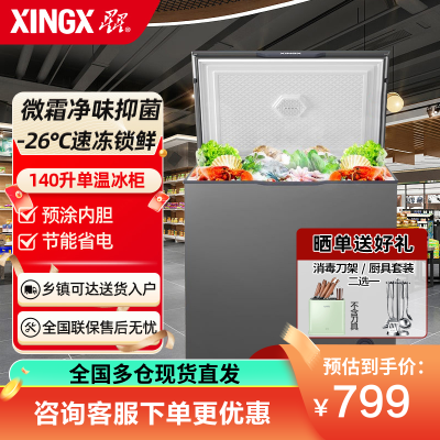 星星(XINGX)140升家用小型微霜净味轻奢薄门冰箱冷藏冷冻转换榭湖银冰柜节能顶开冰箱 BD/BC-140KE