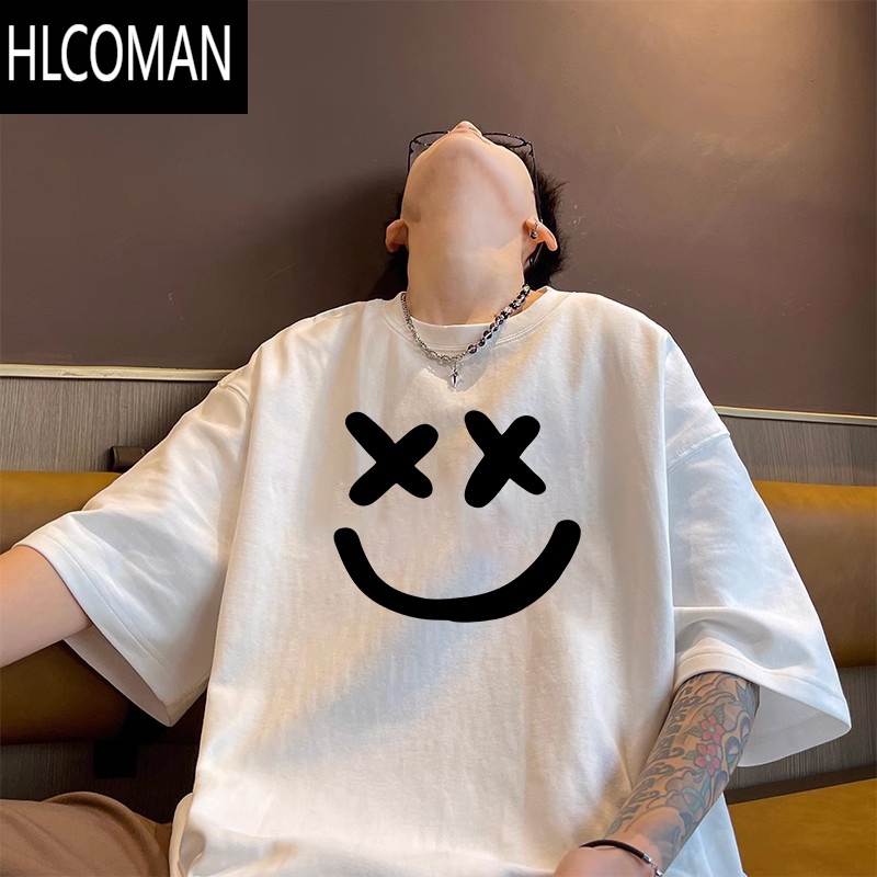 HLCOMAN夏季薄款男士短袖t恤男装潮牌宽松打底衫白色简约半袖学生男上衣T