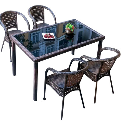 戴劲 藤椅阳台桌椅庭院藤编椅子花园茶几藤椅组合 4椅+90*150直角桌