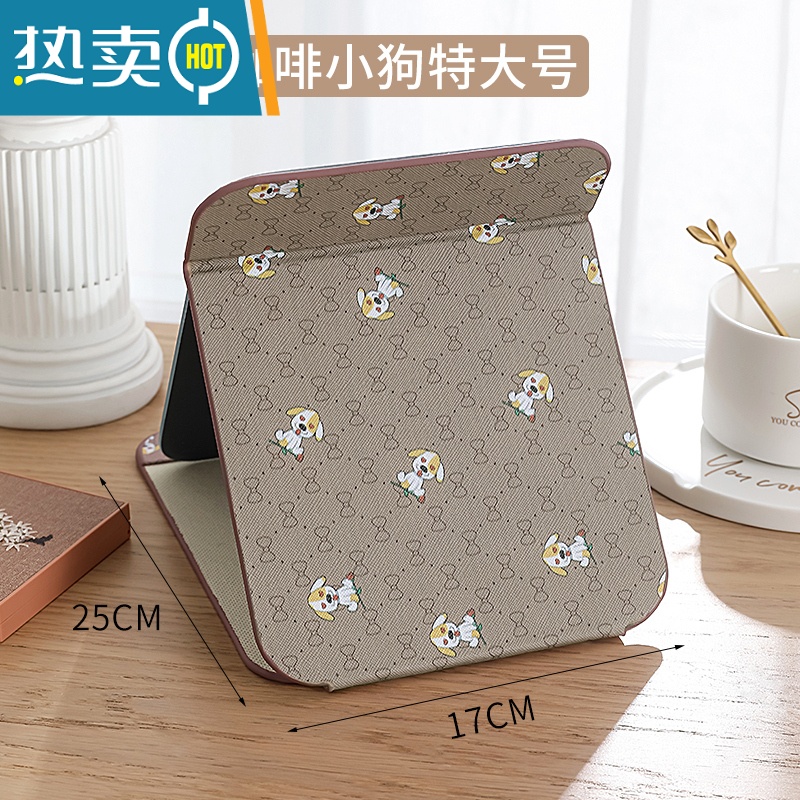 敬平梳妆镜子公主镜皮质复古折叠镜卧室宿舍桌面台式化妆高清随身携带便携式用镜 特大号25*17cm咖啡小狗[复古款]