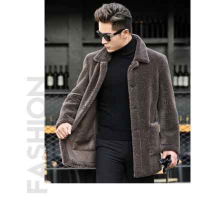 HongZun秋冬新款颗粒绒仿羔毛皮草外套男中长款剪绒外套保暖皮衣男皮衣