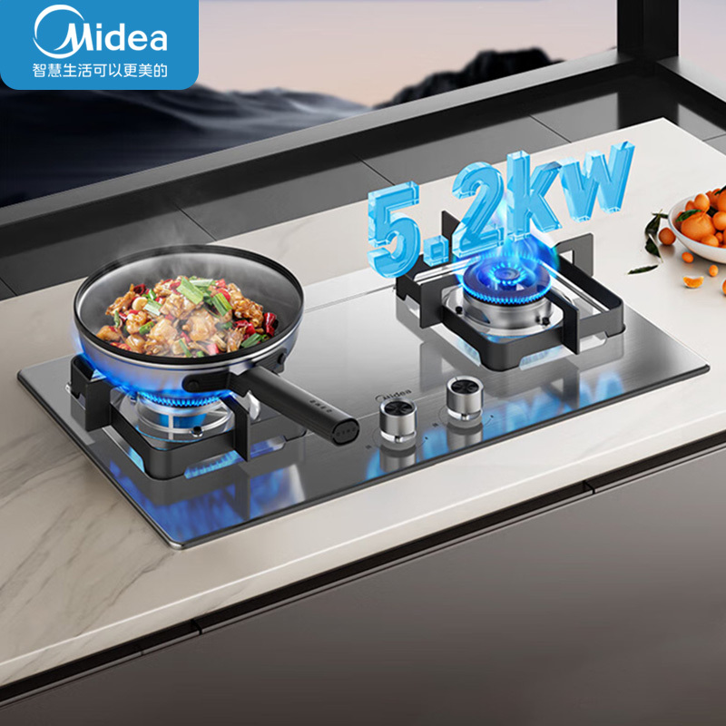 美的燃气灶天然气 双灶具JZT-Q315-M 家用5.2kW猛火灶台嵌两用不锈钢灶