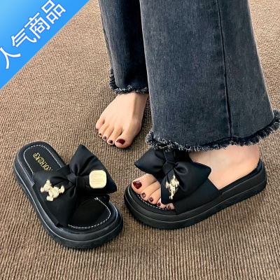 SUNTEK超火厚底凉拖鞋女夏季外穿2023新款蝴蝶结设计感小众高级感凉鞋