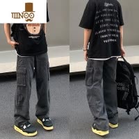 YANXU美式vibe风设计感宽松新款个性口袋直筒裤男女百搭情侣阔腿长裤子