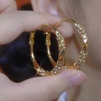 高档香槟金色锆石奢华圈圈耳环优雅显瘦百搭日常通勤耳圈时髦气质送女朋友老婆情人节七夕生日礼物