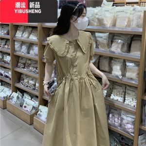 YIBUSHENG短袖娃娃领衬衫裙15初中学生13少女生12岁女大童甜美连衣裙子季
