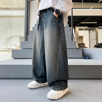 男童牛仔裤春秋款新款大儿童装秋季痞帅直筒阔腿裤子男孩秋装