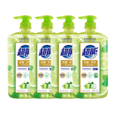 超能洗洁精柠檬离子护手 家用食品用洗碗去油污实惠装 柠檬护手1kg*4瓶