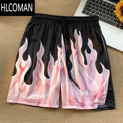 HLCOMAN火焰扎染运动短裤男宽松美式嘻哈篮球裤夏季薄款情侣潮牌五分裤子