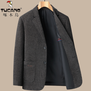 啄木鸟毛呢小西装男士爸爸秋装呢子外套秋冬季中老年人西服男上衣
