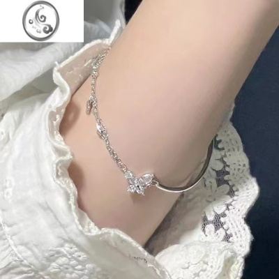 JiMi半镯半链流苏蝴蝶手链女闪钻双层手镯ins轻奢小众精致闺蜜手环