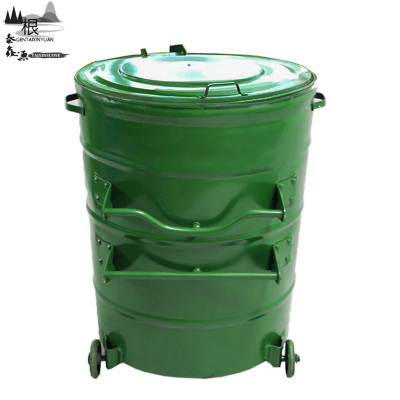 根泰鑫源绿色挂车无盖铁垃圾桶360L/个