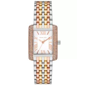 Michael Kors 女士三眼矩形闪钻拼接三色调钢链防水石英腕表