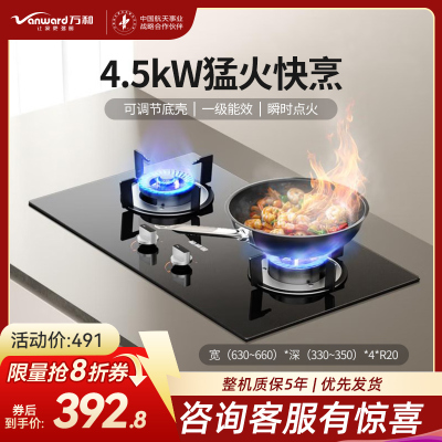 万和(Vanward)燃气灶具家用4.5KW大火力瞬时点火 易清洁抗污 液化气一级能效ML06-X1